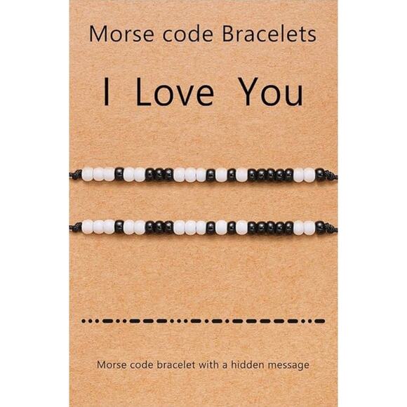 NIB Morse Code "I Love You" Bracelet Set - Picture 1 of 6